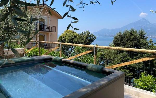 The plunge pool on the terrace among the olive trees